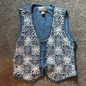 Vintage 100% Cotton Blue and White Crochet Vest